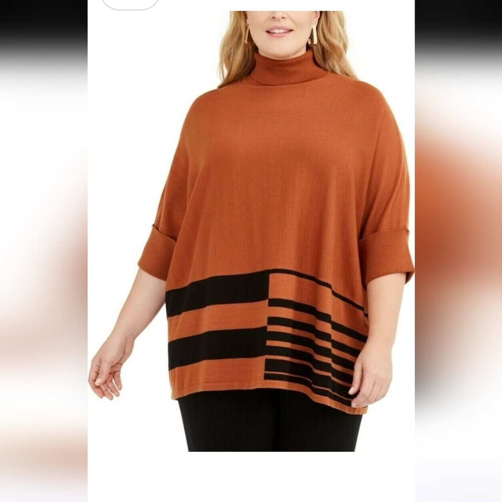 Alfani Plus Size Colorblocked Turtleneck Poncho Sweater